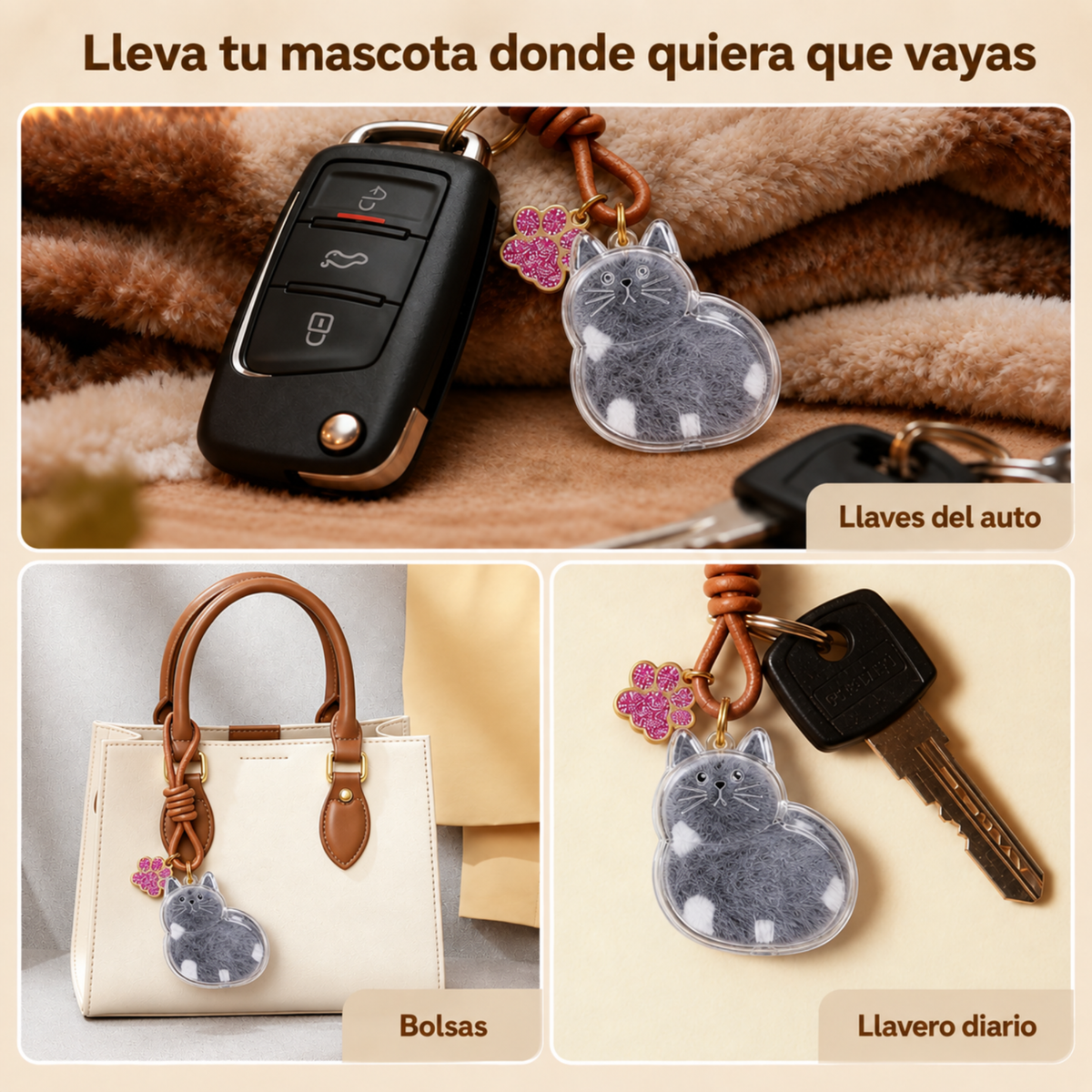 Llavero para guardar pelo de gato